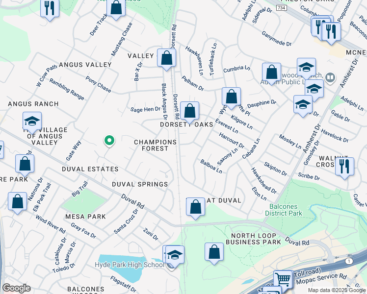 map of restaurants, bars, coffee shops, grocery stores, and more near 4406 Limewood Court in Austin