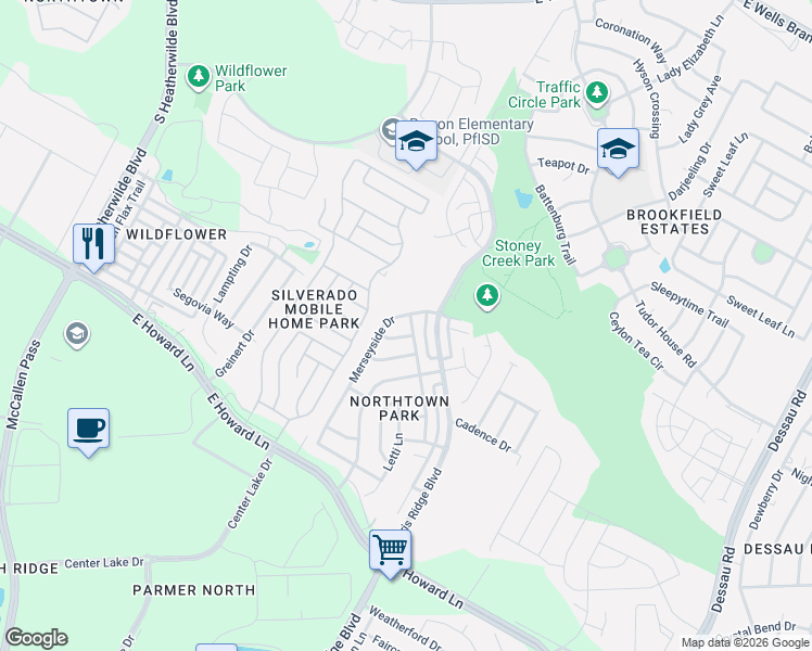 map of restaurants, bars, coffee shops, grocery stores, and more near 805 Burnsall Gates Drive in Pflugerville