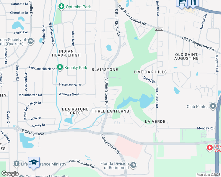 map of restaurants, bars, coffee shops, grocery stores, and more near 1640 Willow Bend Way in Tallahassee