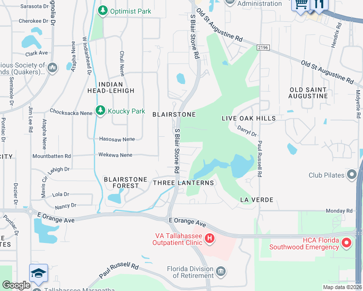 map of restaurants, bars, coffee shops, grocery stores, and more near 1640 Willow Bend Way in Tallahassee