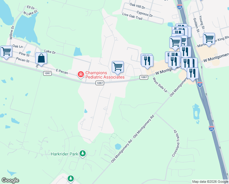 map of restaurants, bars, coffee shops, grocery stores, and more near 12168 Hairston Circle in Willis