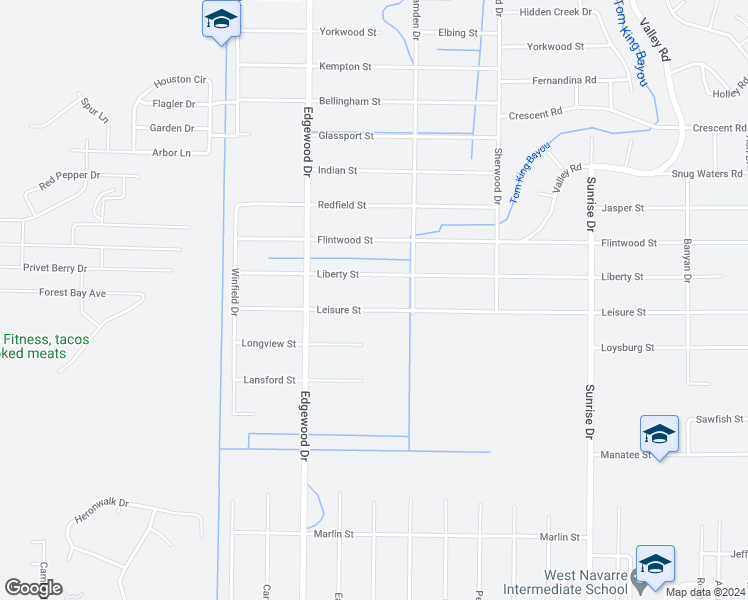 map of restaurants, bars, coffee shops, grocery stores, and more near 6658 Leisure Street in Navarre