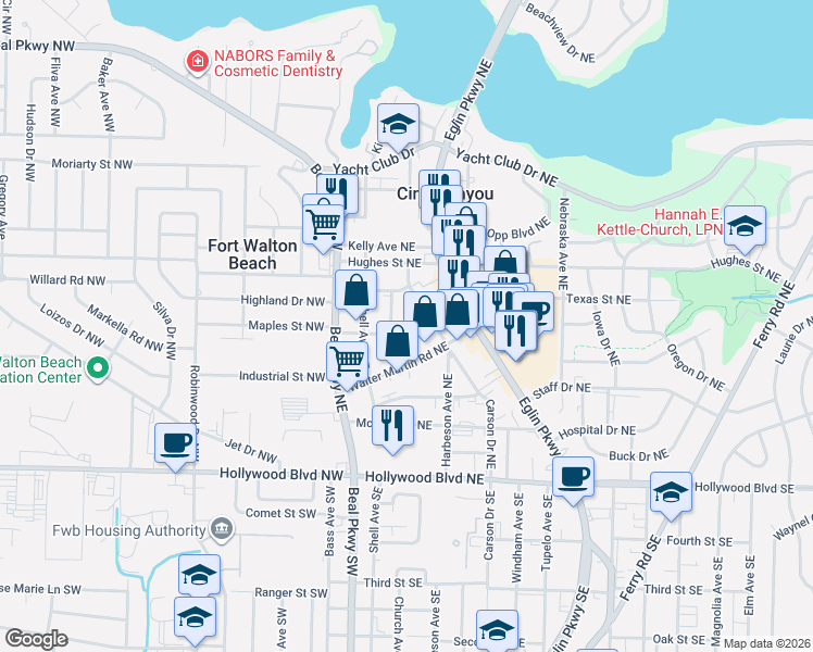 map of restaurants, bars, coffee shops, grocery stores, and more near in Fort Walton Beach