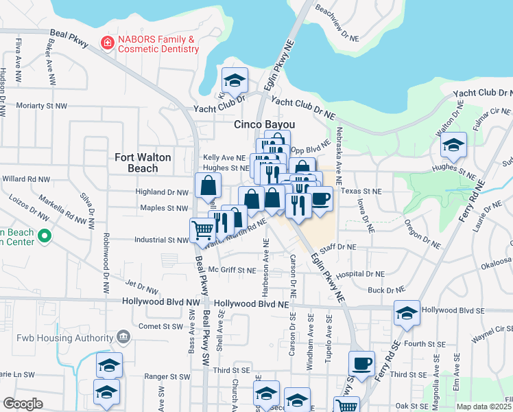 map of restaurants, bars, coffee shops, grocery stores, and more near 103 Jackson Street Northeast in Fort Walton Beach