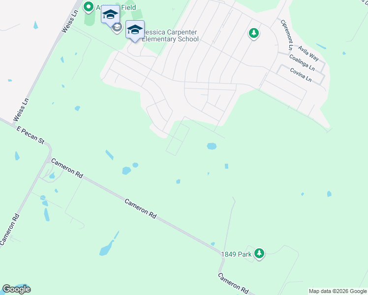 map of restaurants, bars, coffee shops, grocery stores, and more near 16422 Cameron Road in Pflugerville