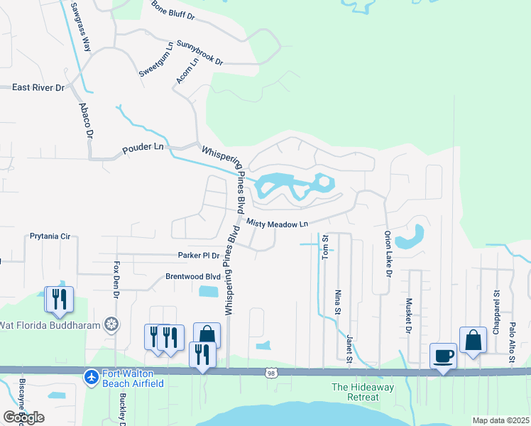 map of restaurants, bars, coffee shops, grocery stores, and more near 9657 Leeward Way in Navarre