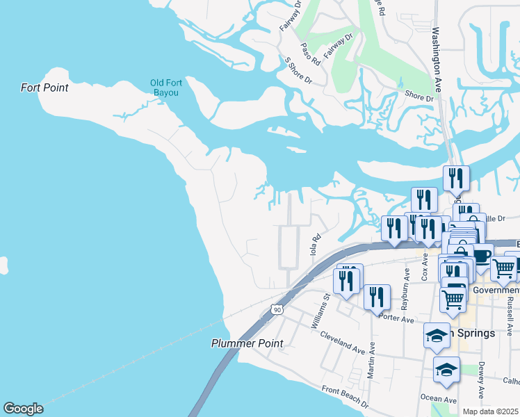 map of restaurants, bars, coffee shops, grocery stores, and more near 1105 Le Voyageur Drive in Ocean Springs