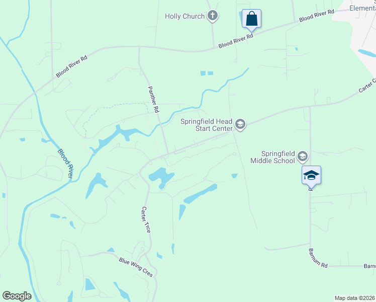 map of restaurants, bars, coffee shops, grocery stores, and more near 30834 Carter Cemetery Road in Springfield