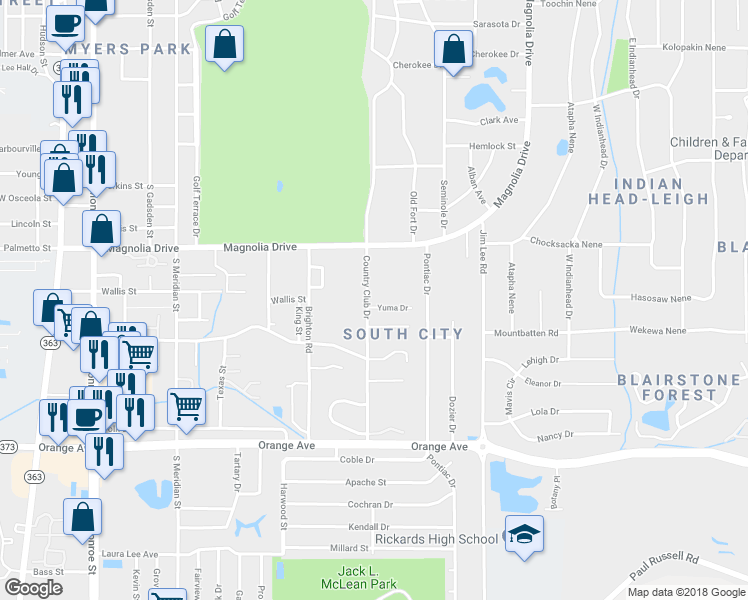 map of restaurants, bars, coffee shops, grocery stores, and more near 2403 Country Club Drive in Tallahassee