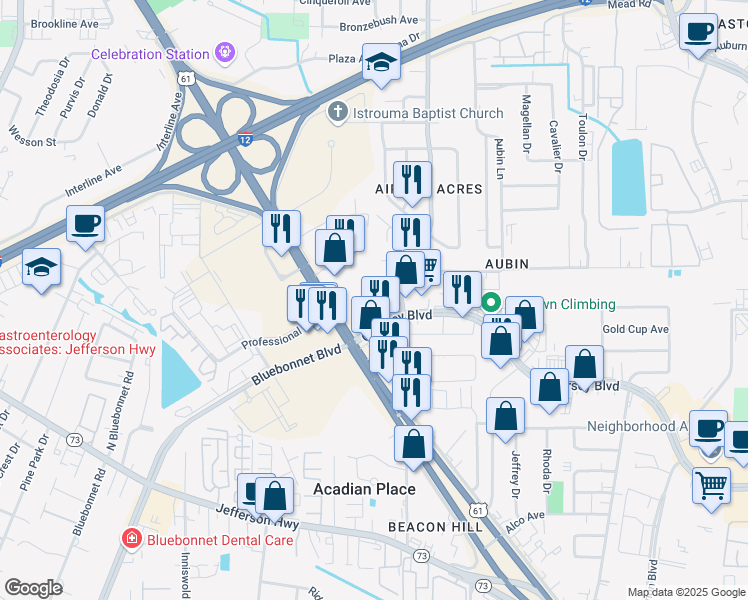 map of restaurants, bars, coffee shops, grocery stores, and more near 10313 Airline Highway in Baton Rouge