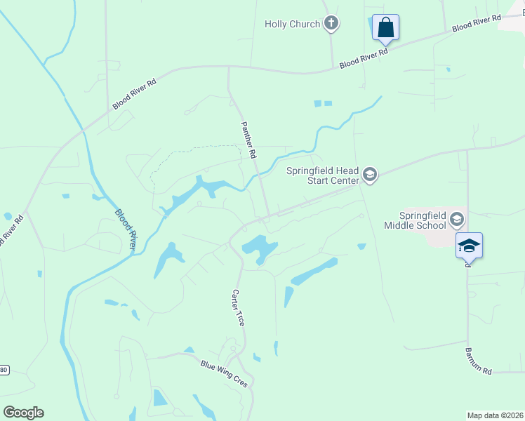 map of restaurants, bars, coffee shops, grocery stores, and more near 24045 Panther Road in Springfield