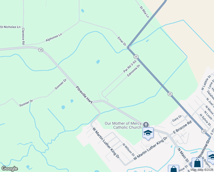 map of restaurants, bars, coffee shops, grocery stores, and more near 264 Mary Rosa Lane in Church Point