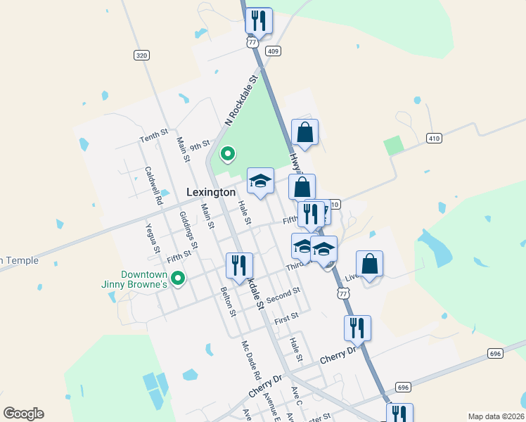map of restaurants, bars, coffee shops, grocery stores, and more near 821 Terrace Drive in Lexington