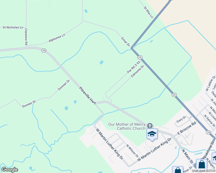 map of restaurants, bars, coffee shops, grocery stores, and more near 264 Mary Rosa Lane in Church Point