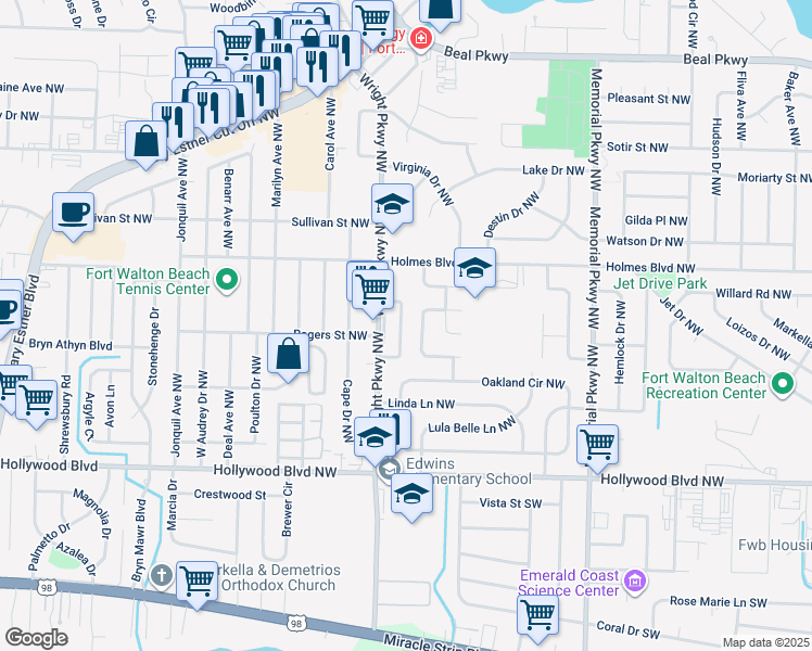 map of restaurants, bars, coffee shops, grocery stores, and more near 47 Olde Cypress Circle Northwest in Fort Walton Beach