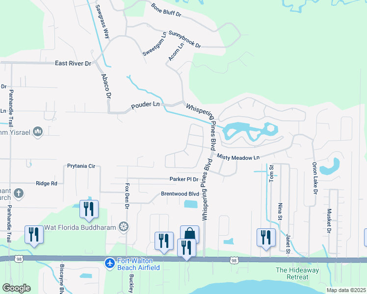 map of restaurants, bars, coffee shops, grocery stores, and more near 2415 Heritage Circle in Navarre