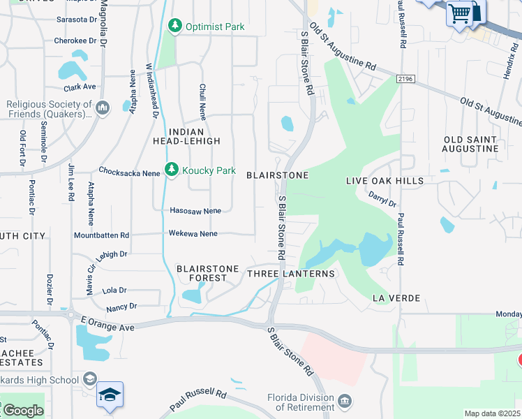 map of restaurants, bars, coffee shops, grocery stores, and more near 3096 Blairstone Court in Tallahassee