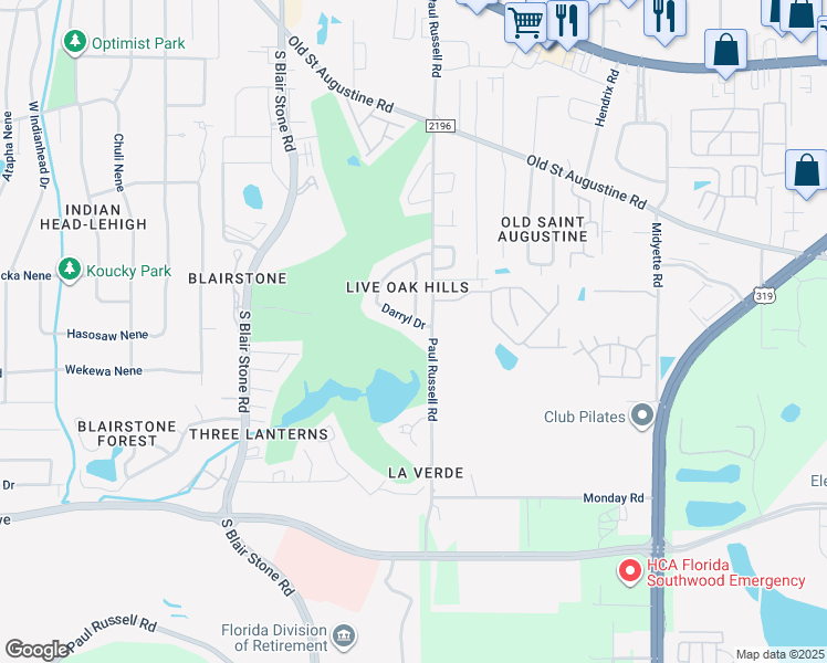 map of restaurants, bars, coffee shops, grocery stores, and more near 1943 Darryl Drive in Tallahassee