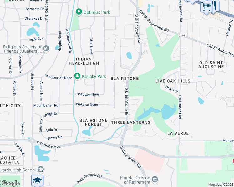 map of restaurants, bars, coffee shops, grocery stores, and more near 3096 Blairstone Court in Tallahassee