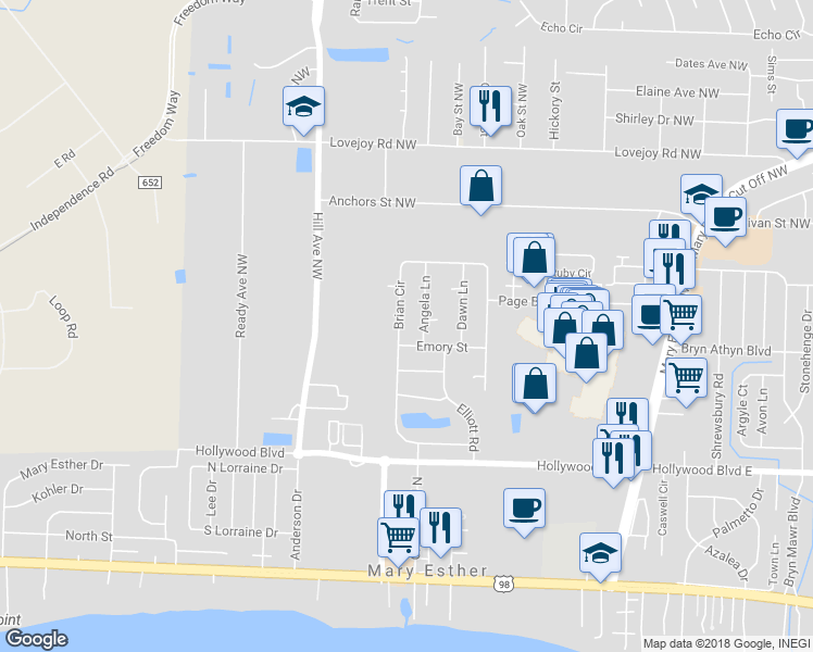 map of restaurants, bars, coffee shops, grocery stores, and more near 300 Brian Circle in Mary Esther