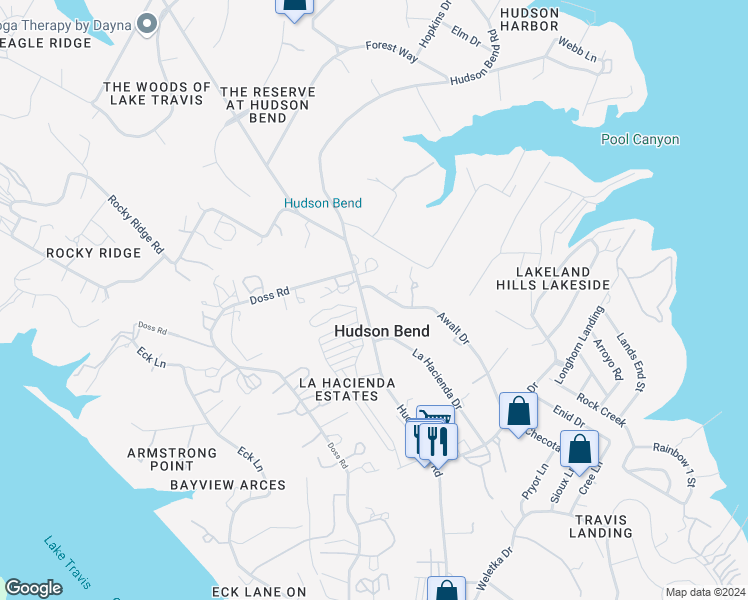 map of restaurants, bars, coffee shops, grocery stores, and more near 16109 Awalt Drive in Austin