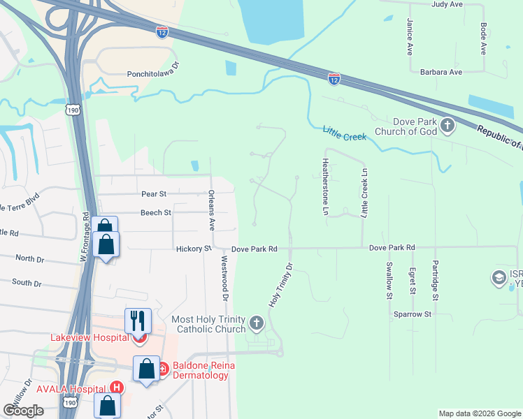 map of restaurants, bars, coffee shops, grocery stores, and more near 221 Tallowwood Drive South in Covington