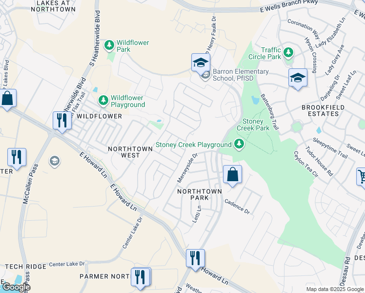 map of restaurants, bars, coffee shops, grocery stores, and more near 508 East Howard Lane in Austin