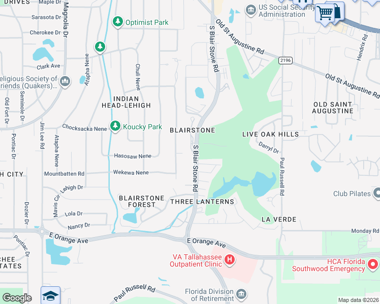 map of restaurants, bars, coffee shops, grocery stores, and more near 3096 Blairstone Court in Tallahassee