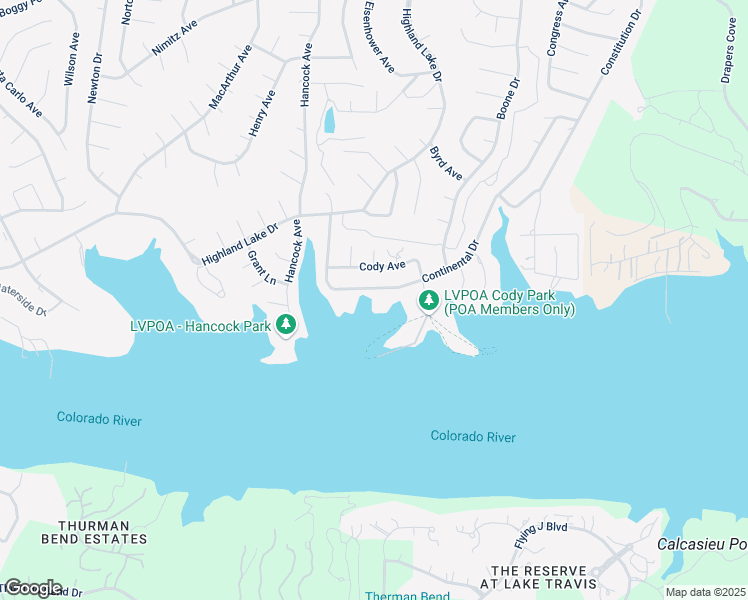 map of restaurants, bars, coffee shops, grocery stores, and more near 20111 Continental Drive in Lago Vista