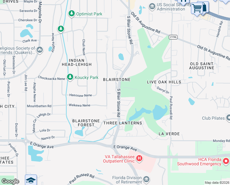 map of restaurants, bars, coffee shops, grocery stores, and more near 3096 Blairstone Court in Tallahassee