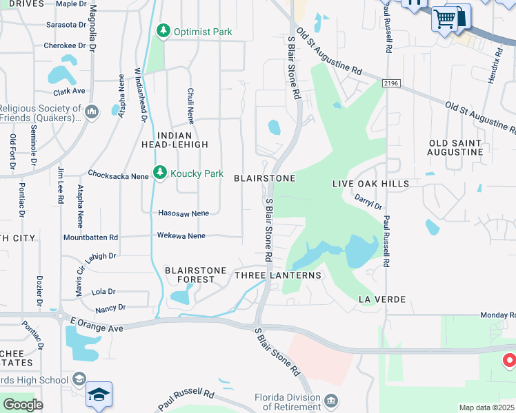 map of restaurants, bars, coffee shops, grocery stores, and more near 3096 Blairstone Court in Tallahassee