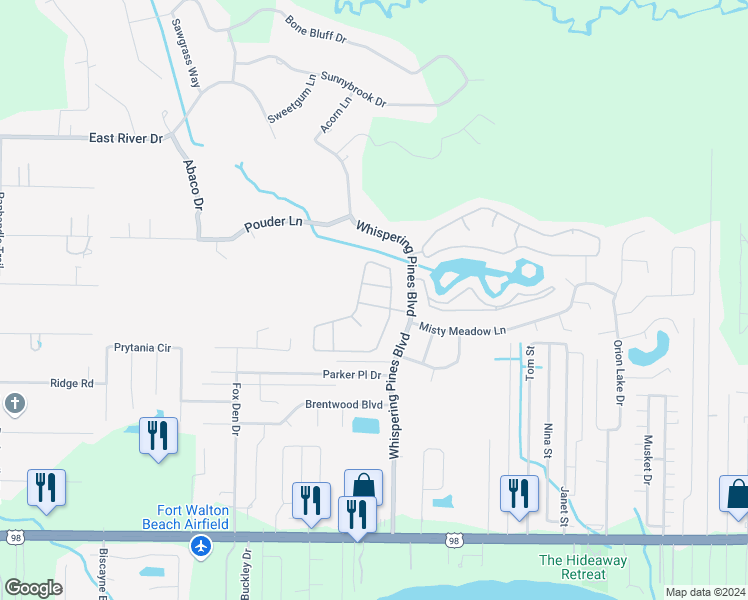 map of restaurants, bars, coffee shops, grocery stores, and more near 9570 Naples Lane in Navarre