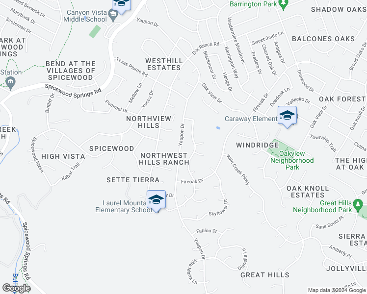 map of restaurants, bars, coffee shops, grocery stores, and more near 7732 Yaupon Drive in Austin