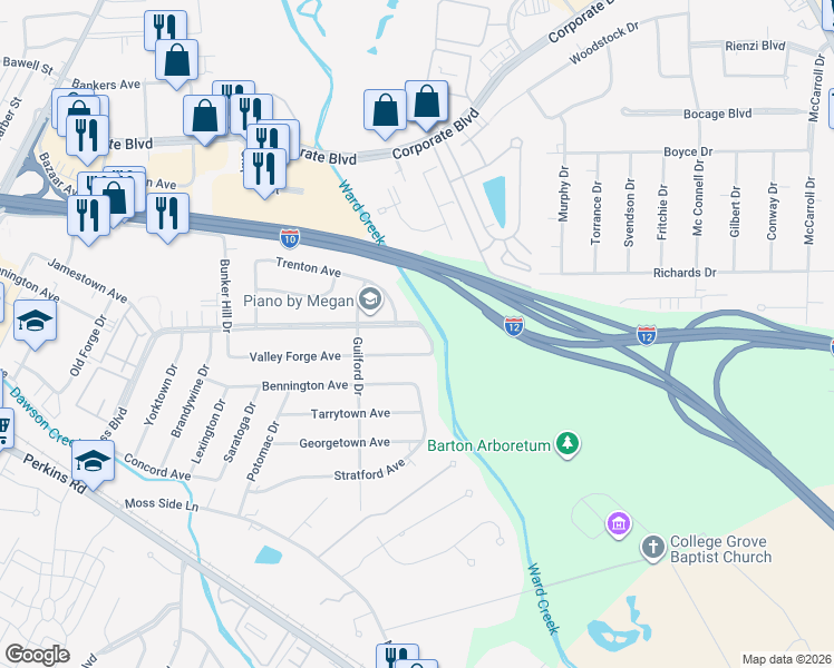 map of restaurants, bars, coffee shops, grocery stores, and more near 5938 Congress Blvd in Baton Rouge