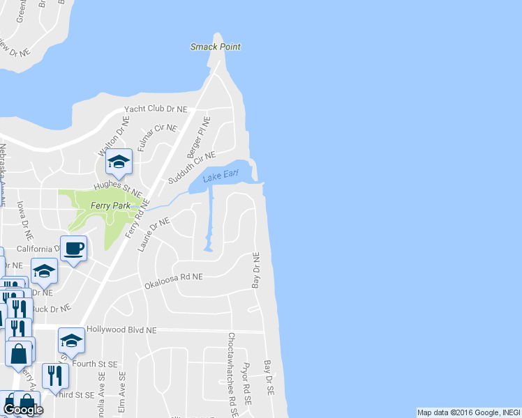 map of restaurants, bars, coffee shops, grocery stores, and more near 47 Bay Drive Northeast in Fort Walton Beach