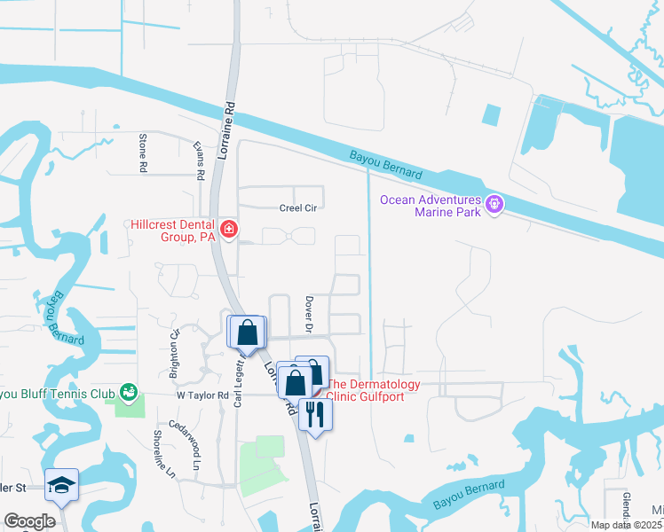 map of restaurants, bars, coffee shops, grocery stores, and more near 30 Yorkshire Parkway in Gulfport