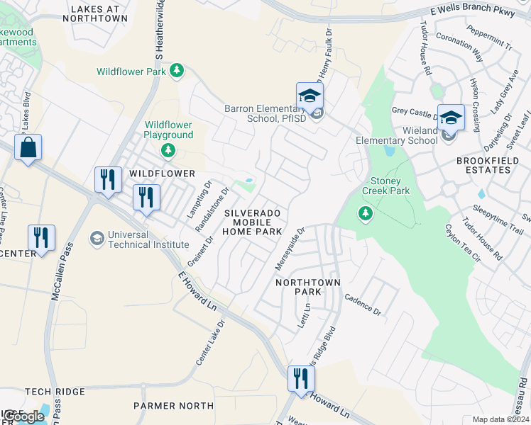 map of restaurants, bars, coffee shops, grocery stores, and more near 341 Otoe Drive in Pflugerville
