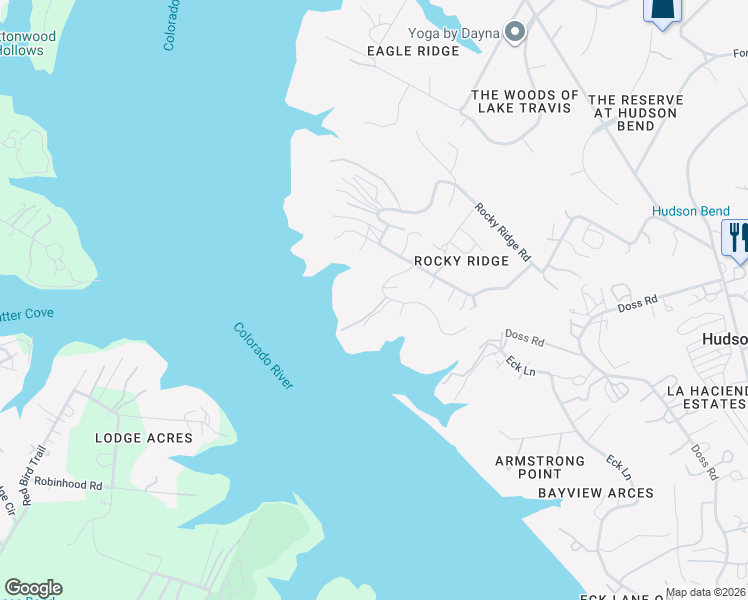 map of restaurants, bars, coffee shops, grocery stores, and more near 17009 South Ridge Lane in Austin