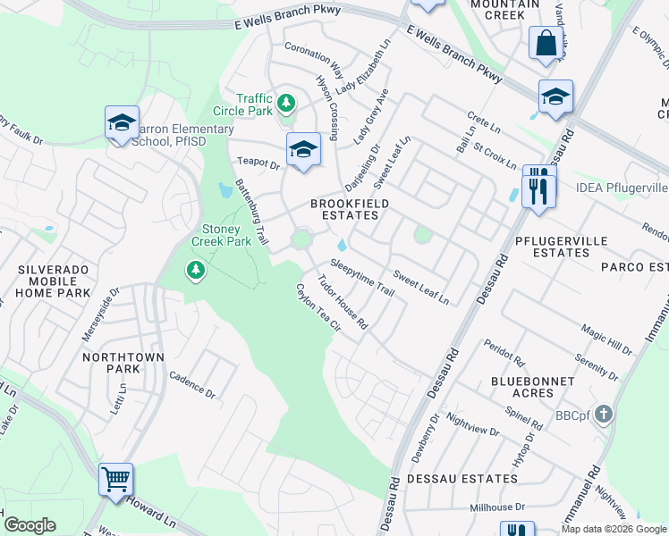 map of restaurants, bars, coffee shops, grocery stores, and more near 1225 Sleepytime Trail in Pflugerville