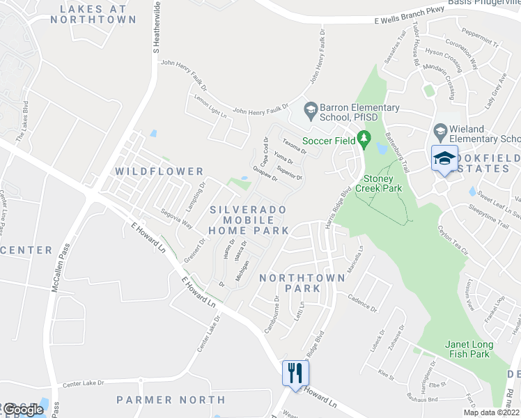 map of restaurants, bars, coffee shops, grocery stores, and more near 341 Otoe Drive in Pflugerville