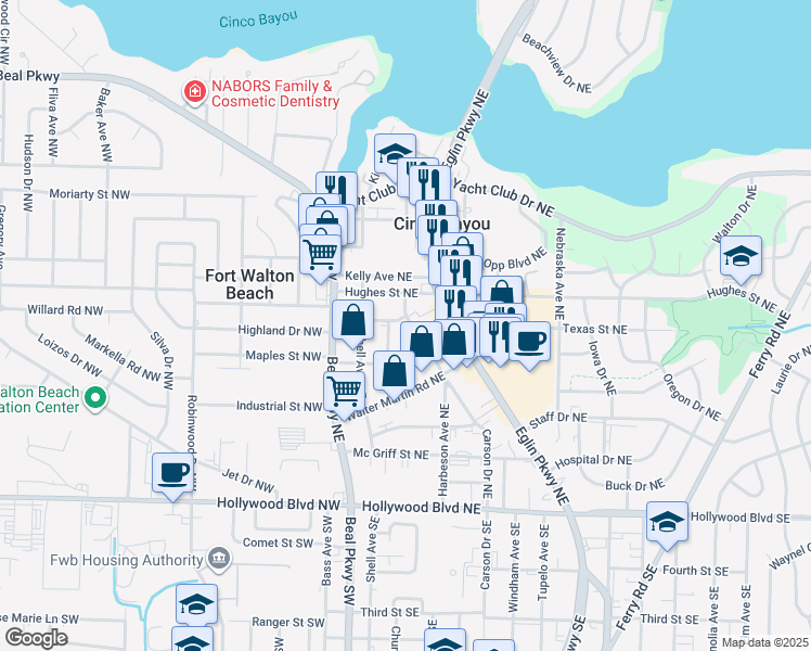 map of restaurants, bars, coffee shops, grocery stores, and more near 59 Mallard Avenue Northeast in Fort Walton Beach