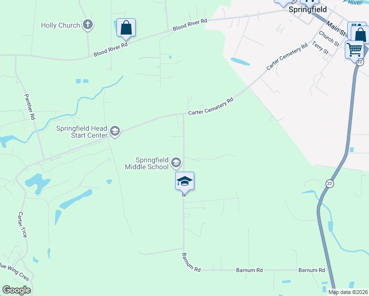 map of restaurants, bars, coffee shops, grocery stores, and more near 23888 Coats Road in Springfield