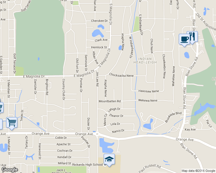 map of restaurants, bars, coffee shops, grocery stores, and more near 2217 Atapha Nene in Tallahassee