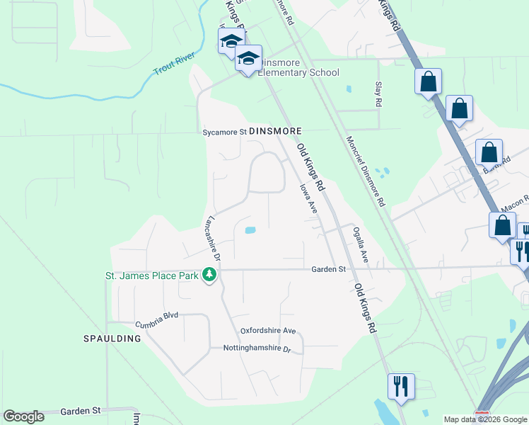 map of restaurants, bars, coffee shops, grocery stores, and more near 10053 Garden Lake Court in Jacksonville