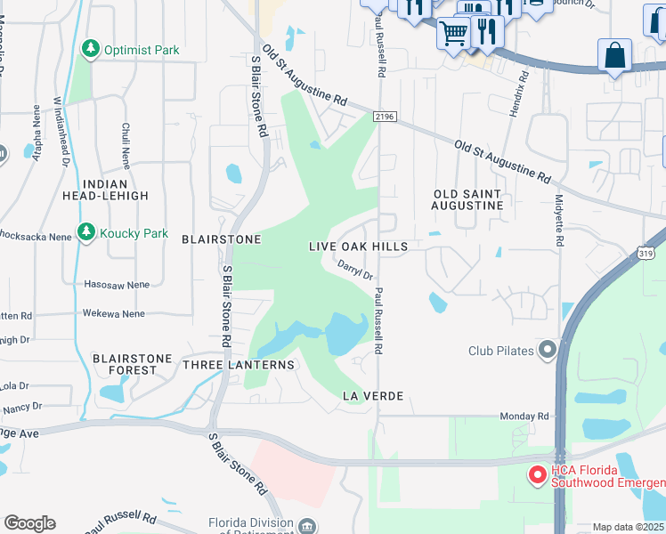 map of restaurants, bars, coffee shops, grocery stores, and more near 1875 Darryl Drive in Tallahassee