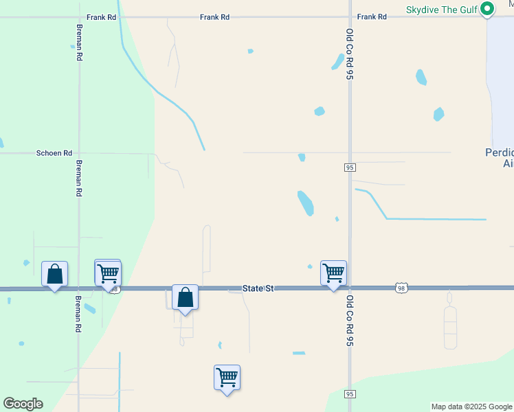 map of restaurants, bars, coffee shops, grocery stores, and more near 27601 US Highway 98 in Elberta