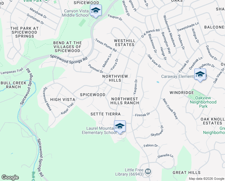 map of restaurants, bars, coffee shops, grocery stores, and more near 10609 Double Spur Loop in Austin