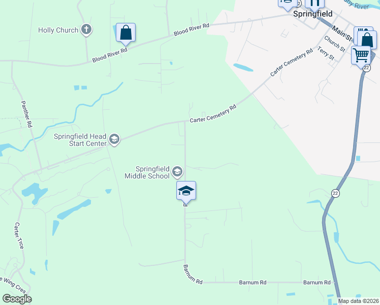 map of restaurants, bars, coffee shops, grocery stores, and more near 23888 Coats Road in Springfield