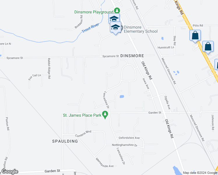 map of restaurants, bars, coffee shops, grocery stores, and more near 10032 Lancashire Drive in Jacksonville