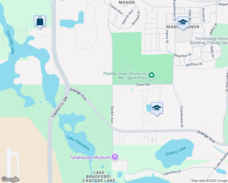 map of restaurants, bars, coffee shops, grocery stores, and more near 2089 Rankin Avenue in Tallahassee